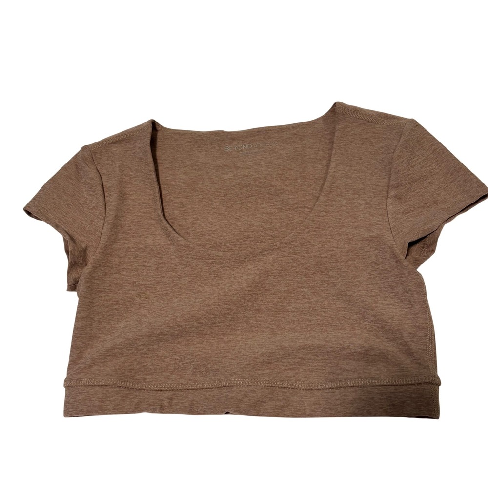 Beyond Yoga Spacedye Slim Cropped Tee Brown Heather Scoop Neck Small